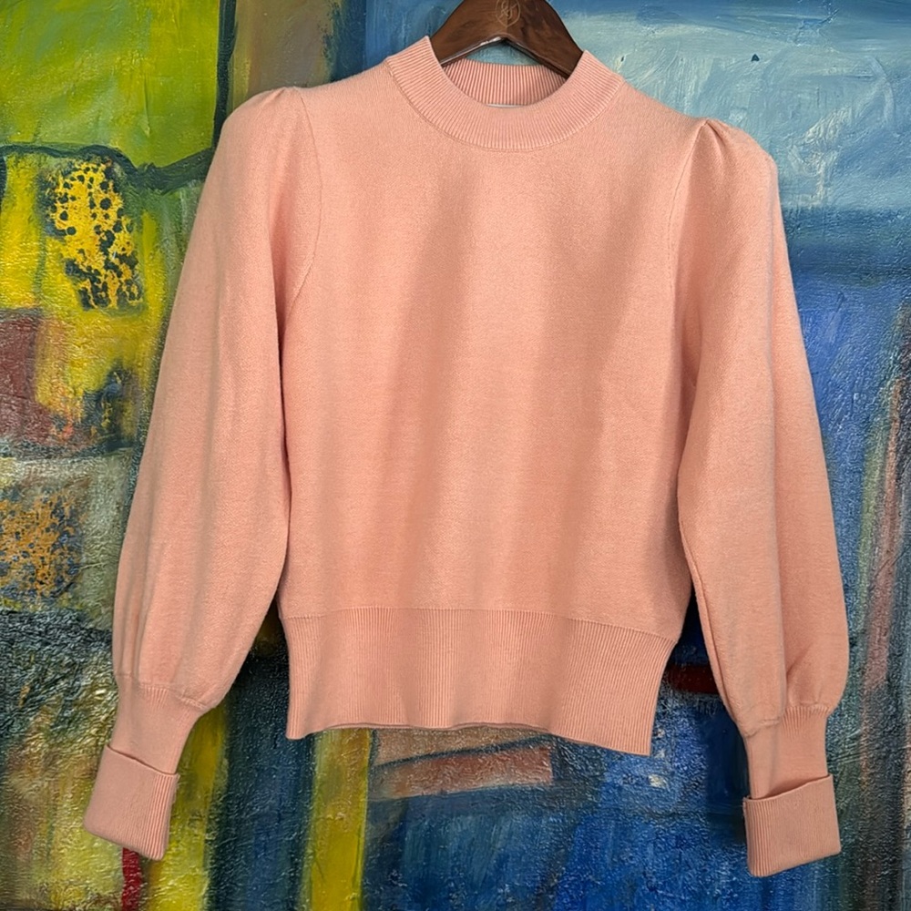 Industry Women's Clothing - Puff Shoulder Rib Cuff Sweater -peachy pink S/P